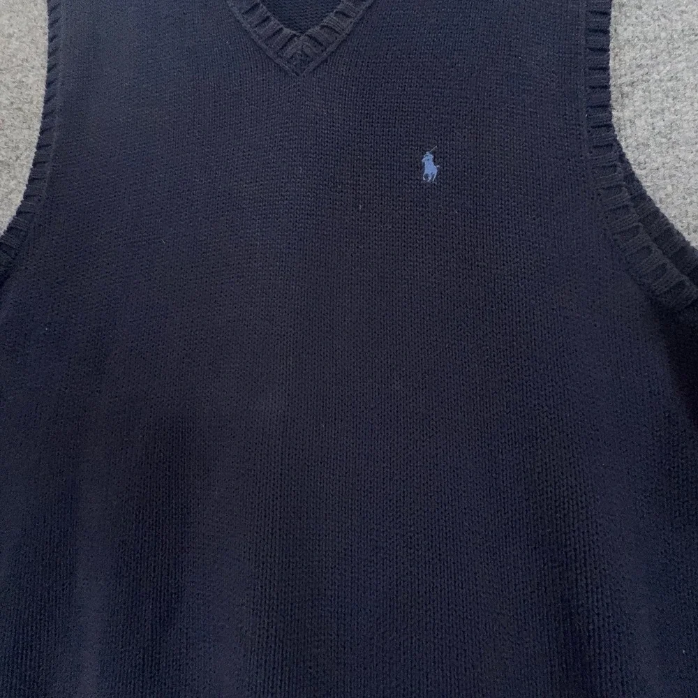 Polo Ralph Lauren Sweater Vest Mens XXL Navy Blue Cotton Vneck Knit Pullover
